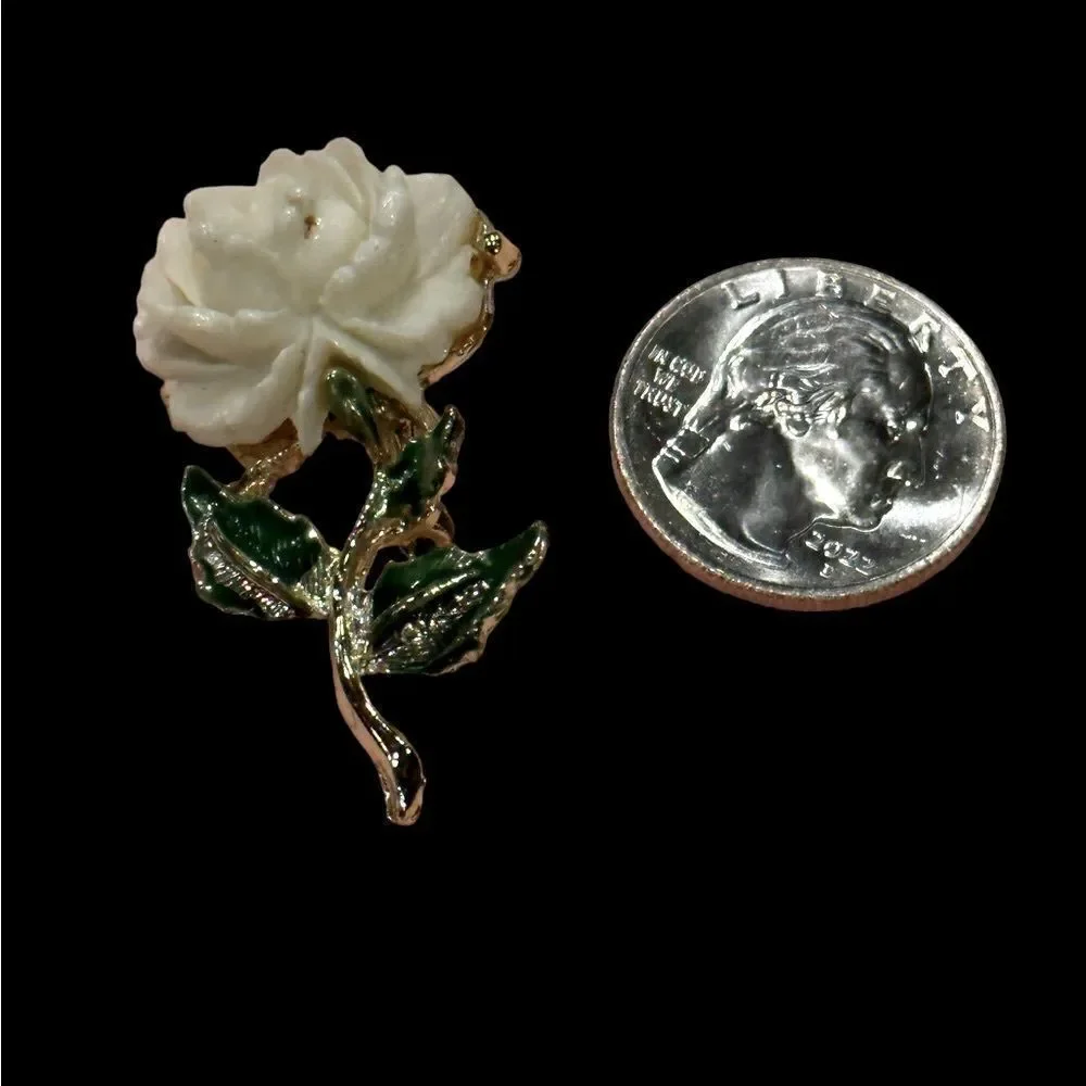Vintage Enamel FLOWER Brooch  WHITE ROSE~Beautiful